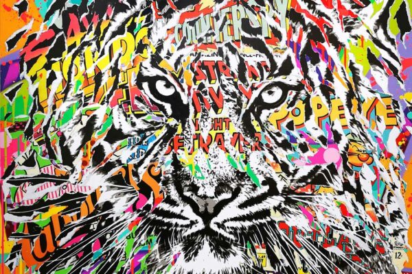 SPY TIGER technique mixte sur toile 100215100 by Jo Di Bona 20198212Au profit du MUSEE EN HERBE collection privee